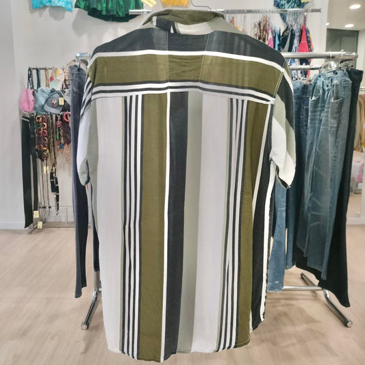 ashiyana black white army green striped shirt