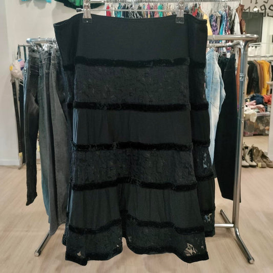 sheer tiered black midi skirt
