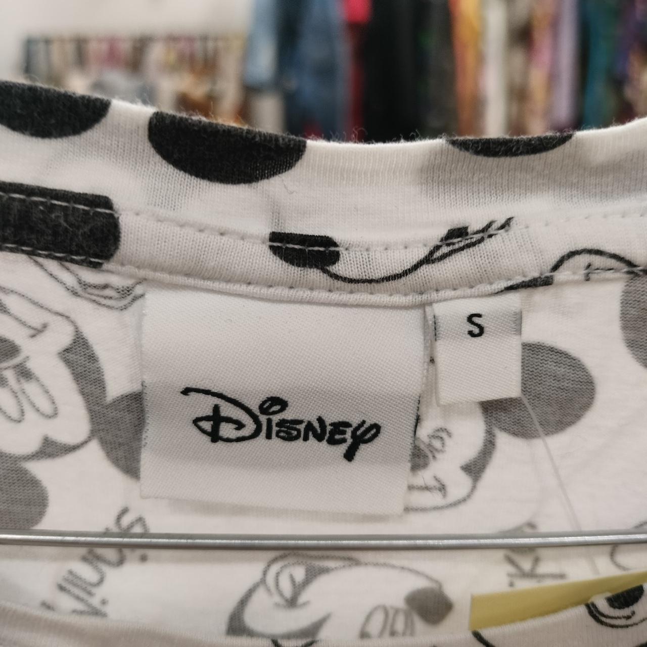 Disney small size white shirt with Mickey Mouse print, close-up of collar tags