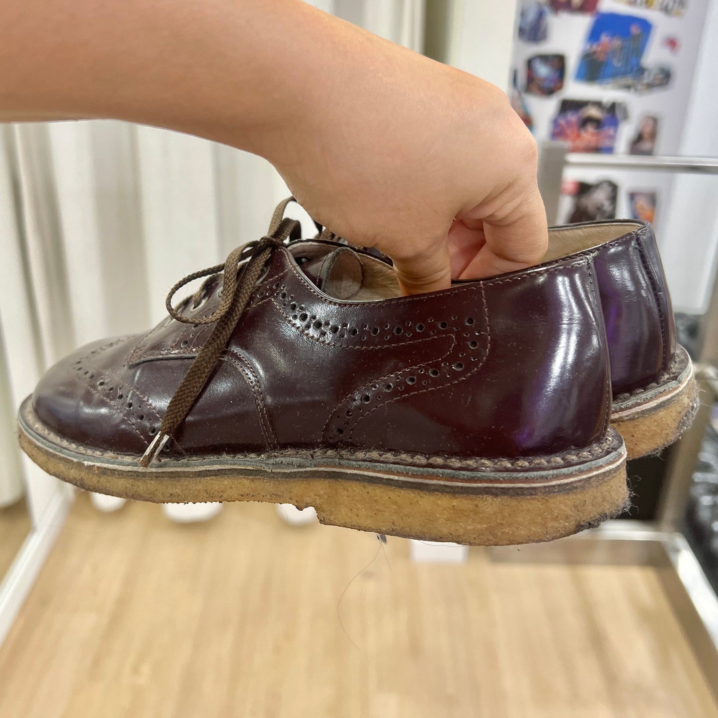 00s brown brogue polished leather soft-squared tip oxford shoes