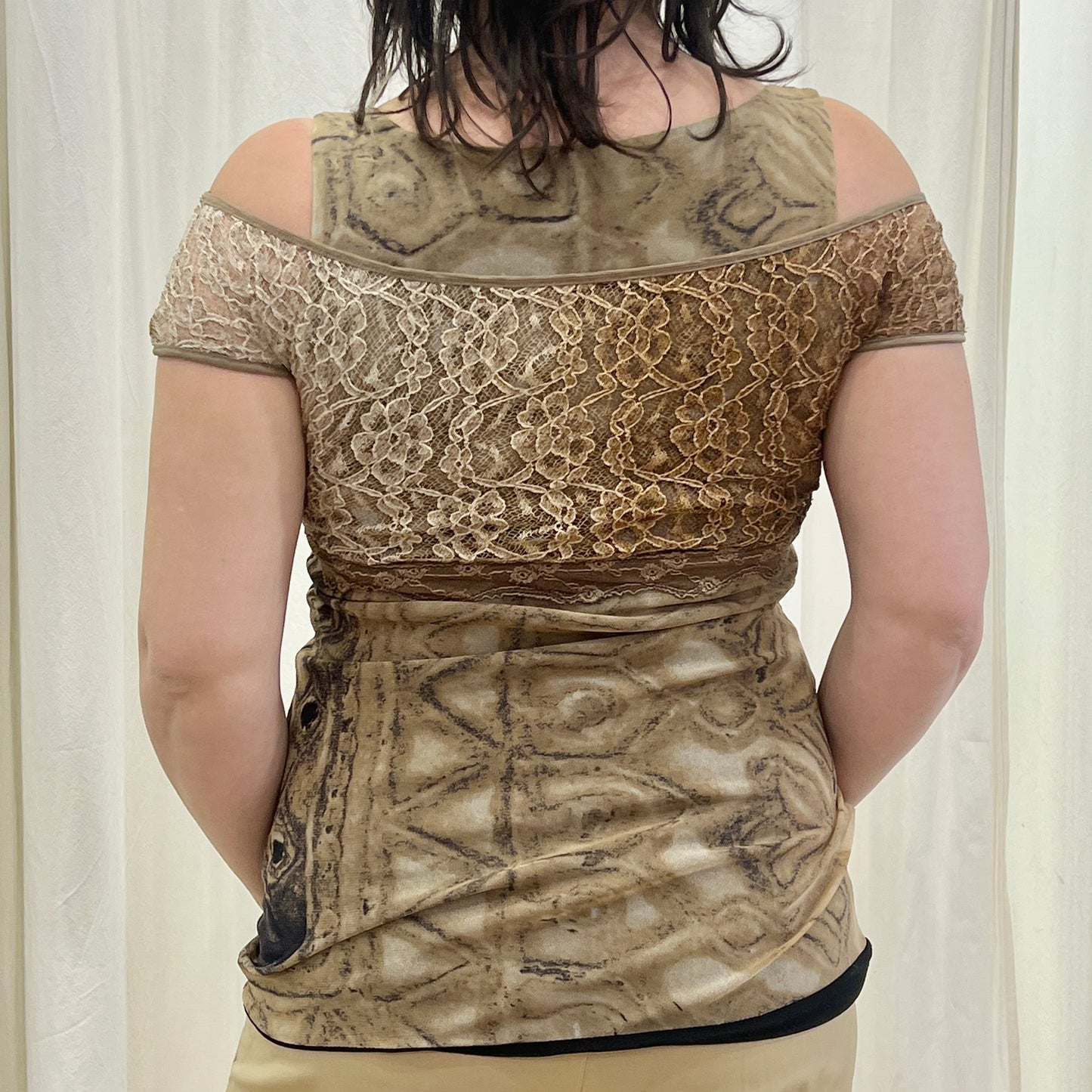 Sfizio 00s brown lace double layer tank top