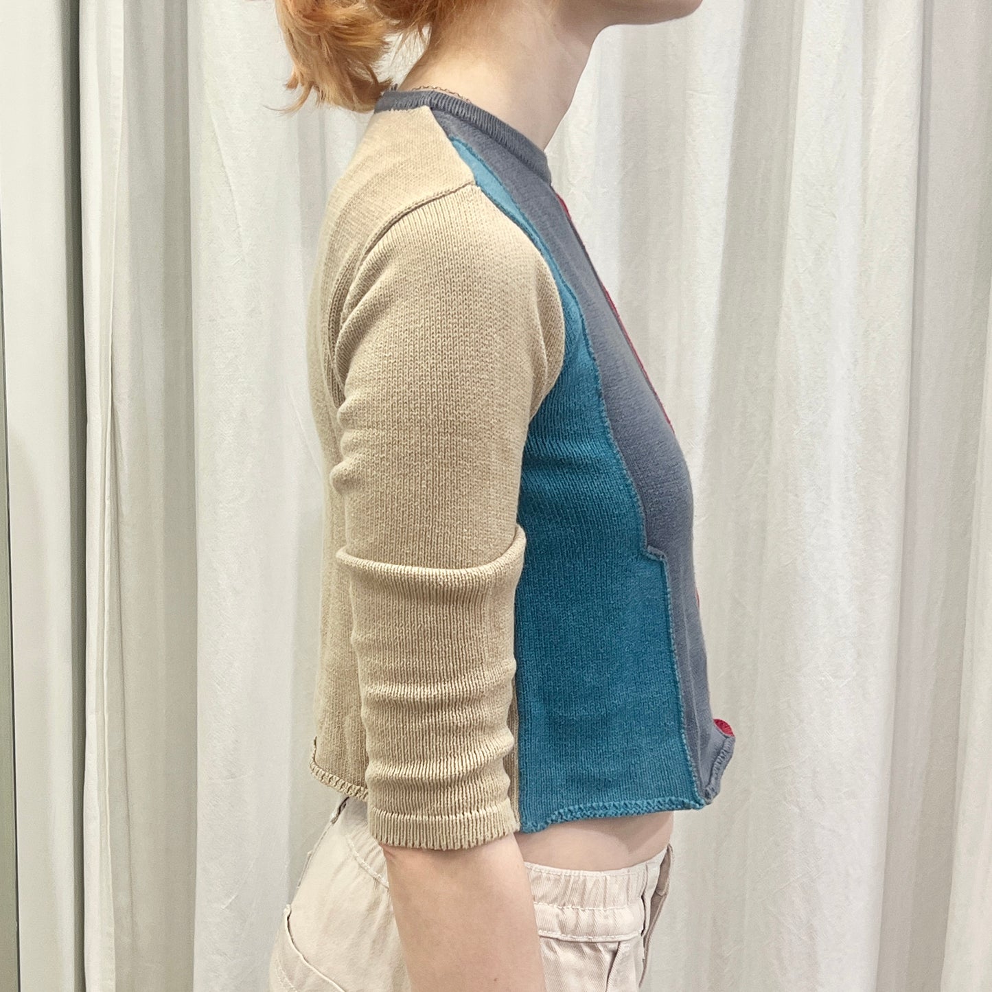 kenzo 90s colorblock crop knit cotton sweater