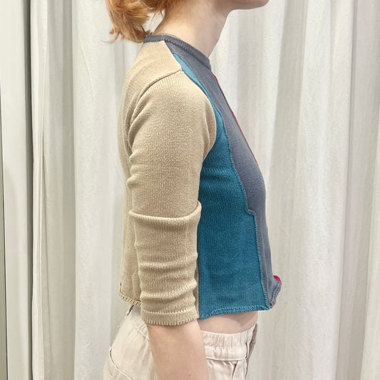 kenzo 90s colorblock crop knit cotton sweater