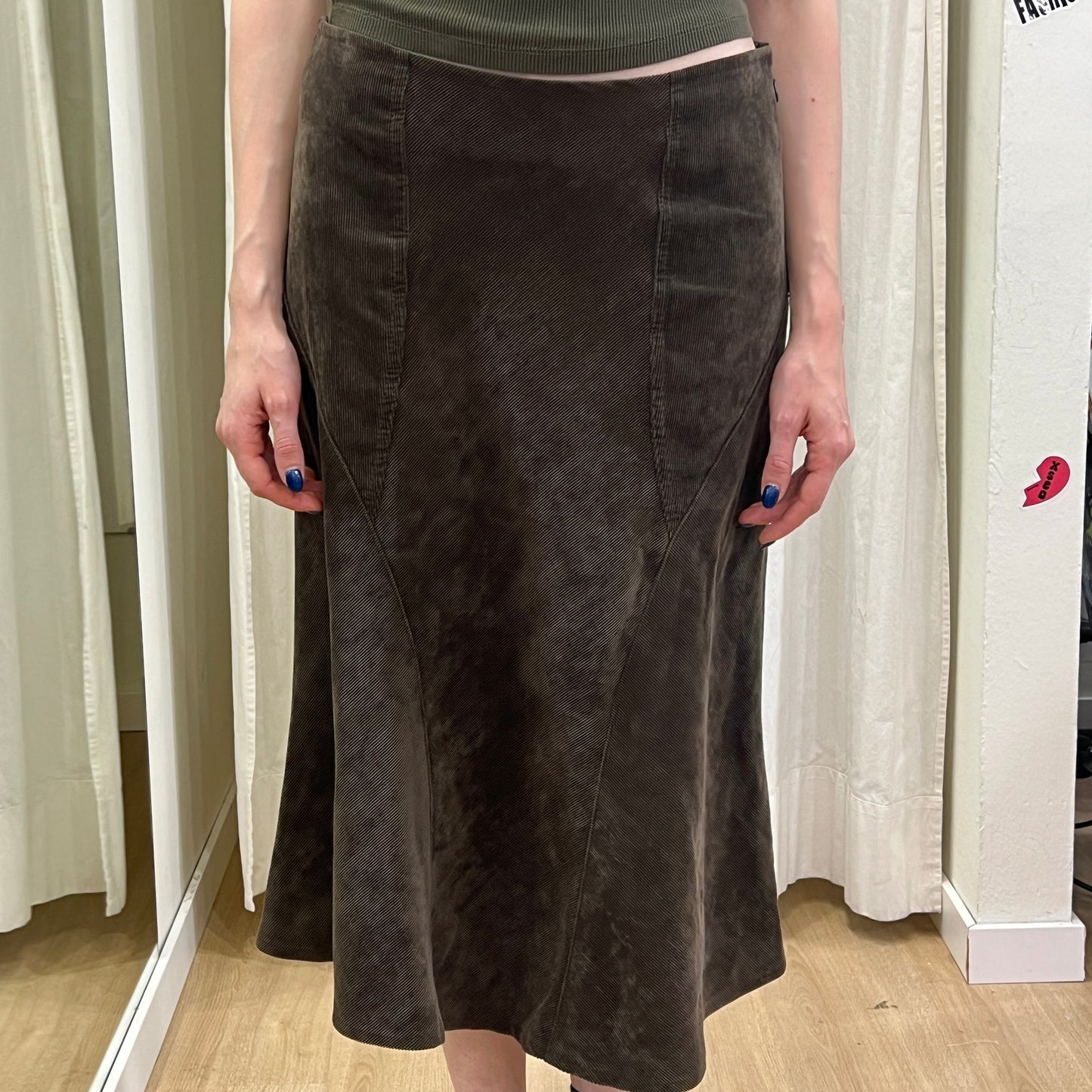 00s brown corduroy velvet bell midi skirt