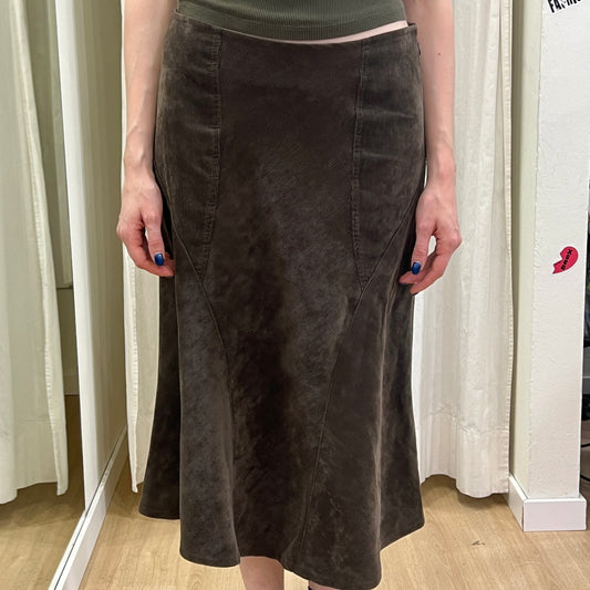 00s brown corduroy velvet bell midi skirt