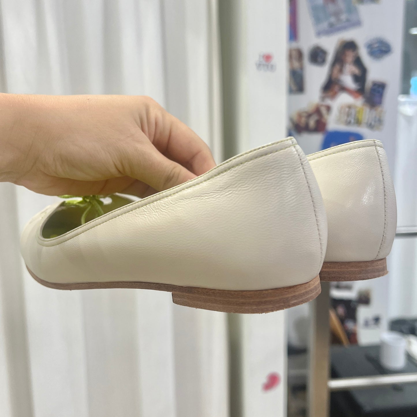 mila schon white leather lime green interior ballet flats