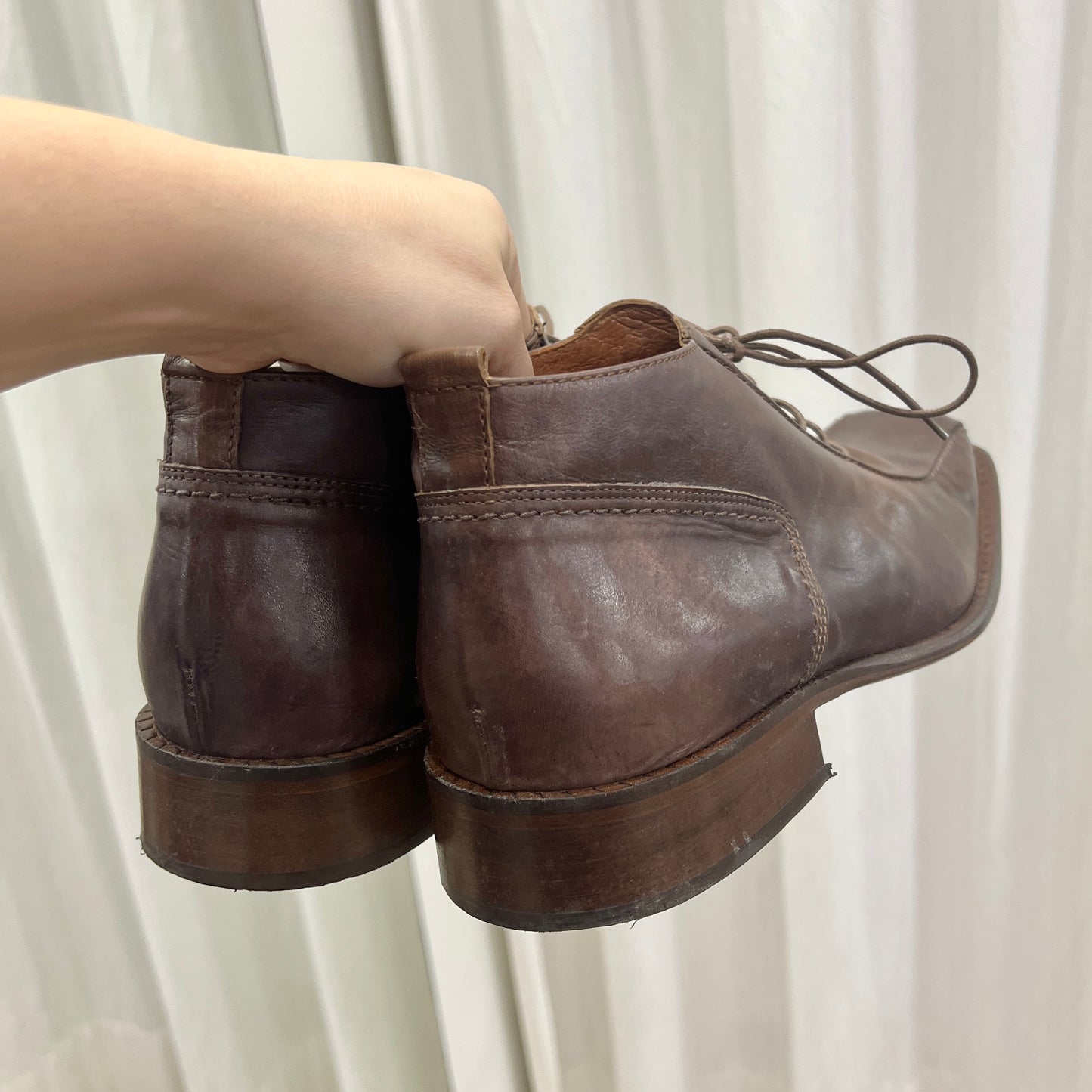 keep 00s brown leather square tip lace up derby shoes