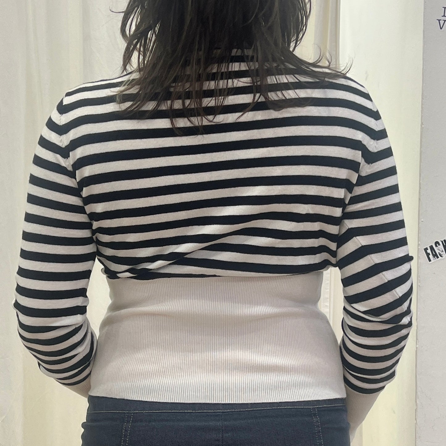 flare black white striped roll neck sweater