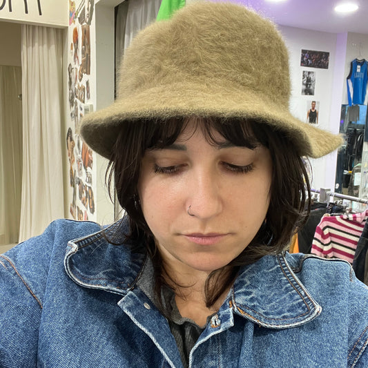 handmade tan fuzzy bucket hat