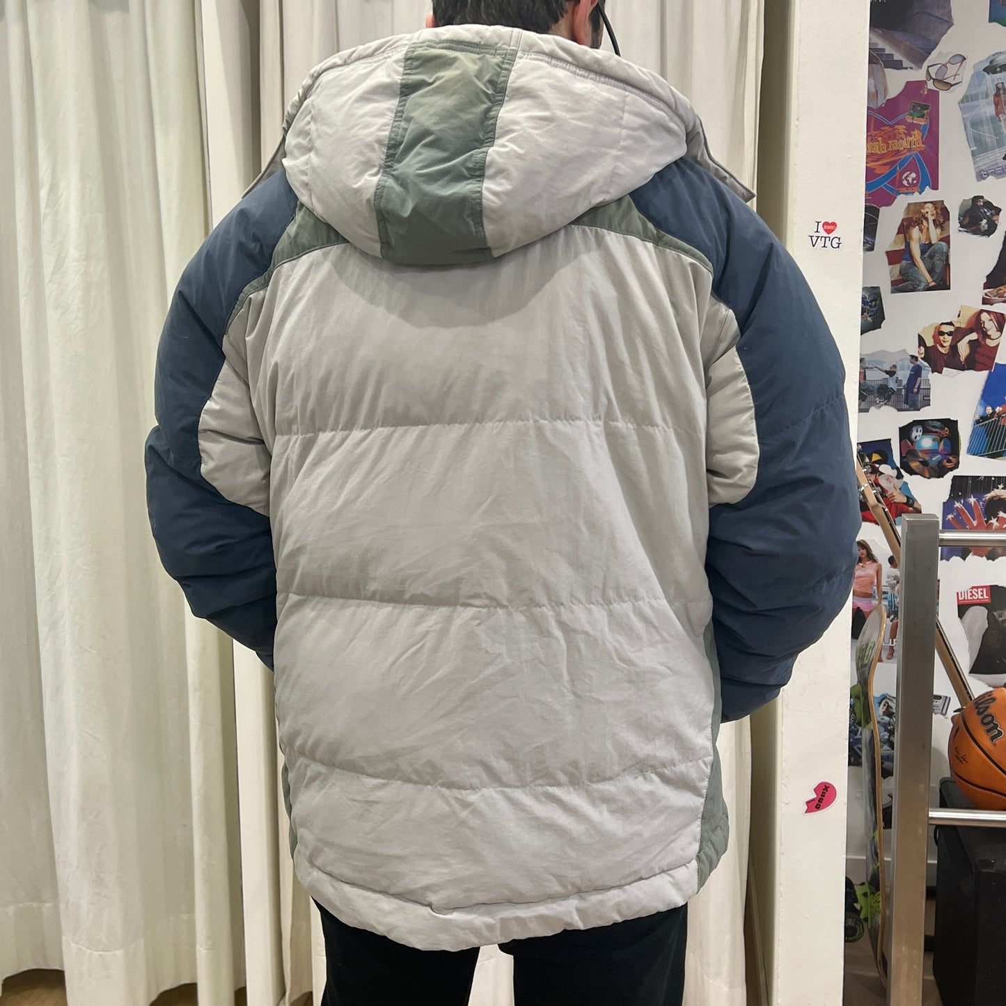 adidas 00s grey colorblock puffer jacket