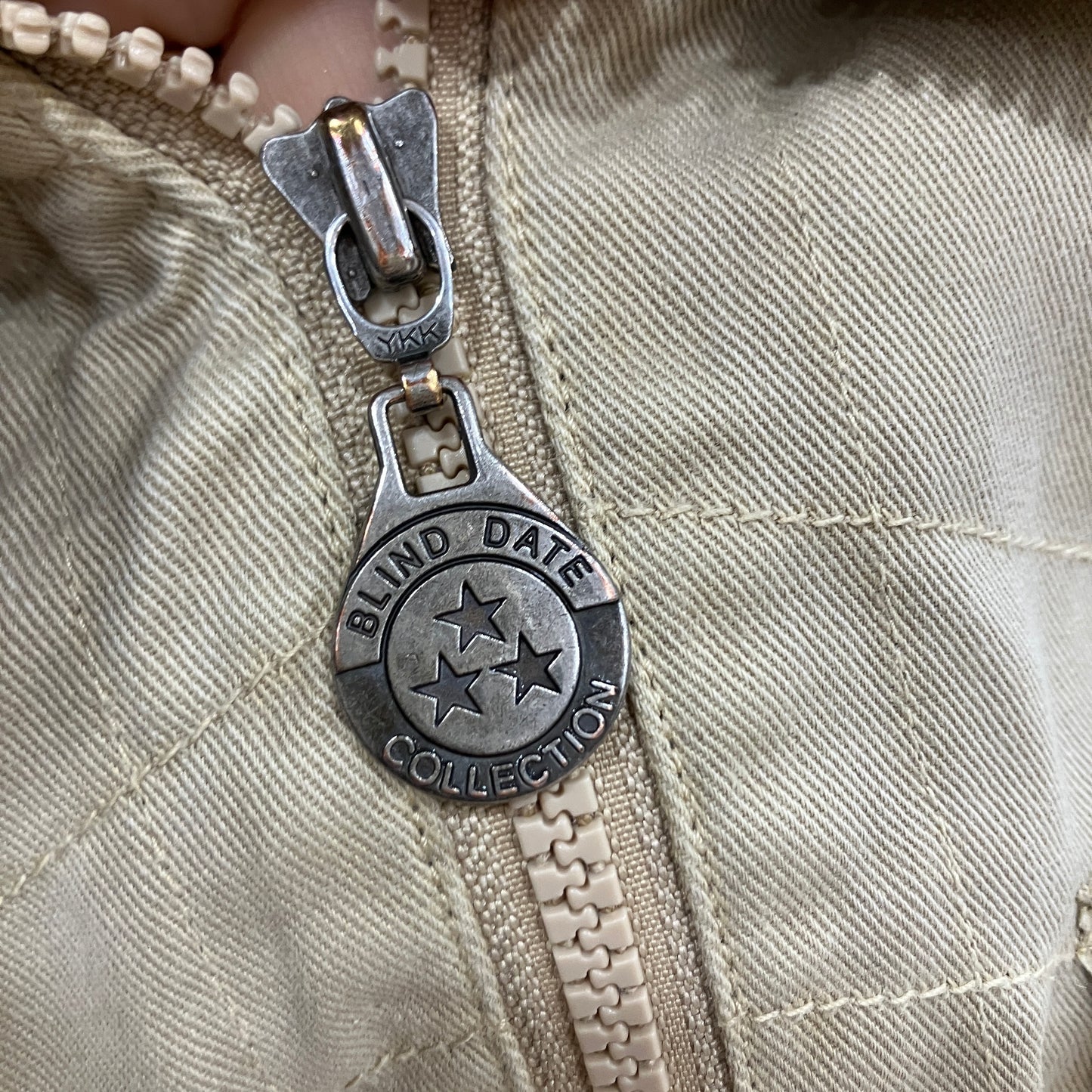 blind date 00s beige denim cargo zip up jacket