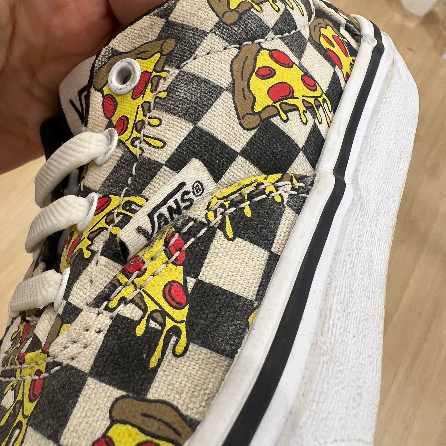 vans black white checkered pizza lace up canvas shoes