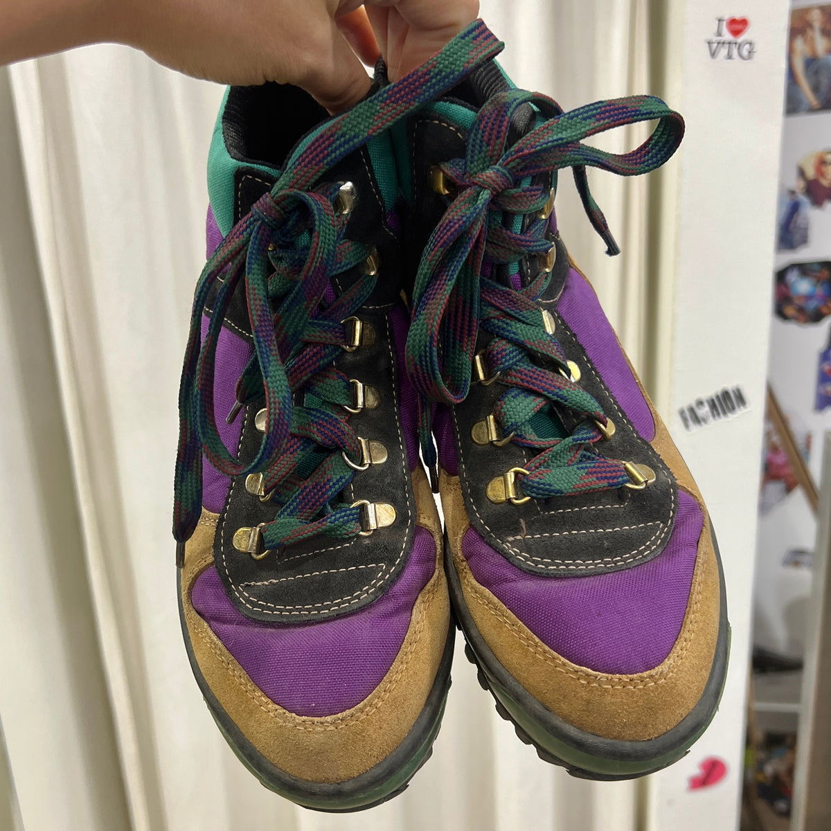 emmevi trekking 90s purple green tan lace up trekking boots
