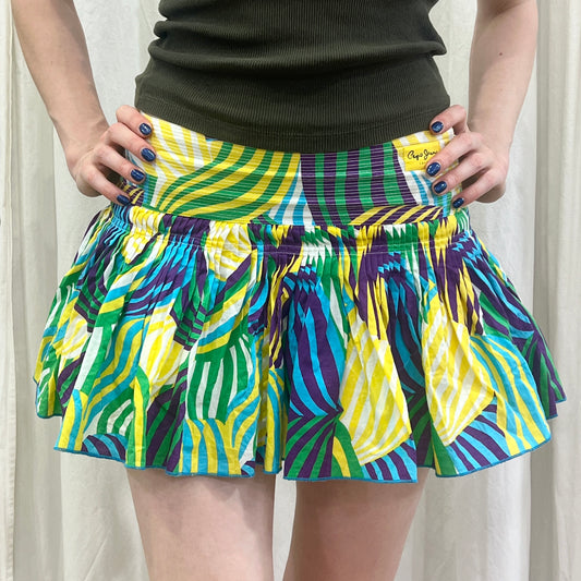 pepe jeans 00s yelow green striped low waist pleated mini skirt