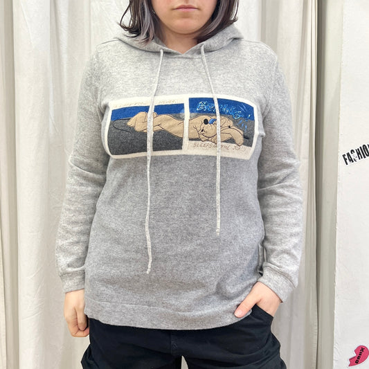 iceberg 00s grey wool sweater hoodie with graphic cartoon patch