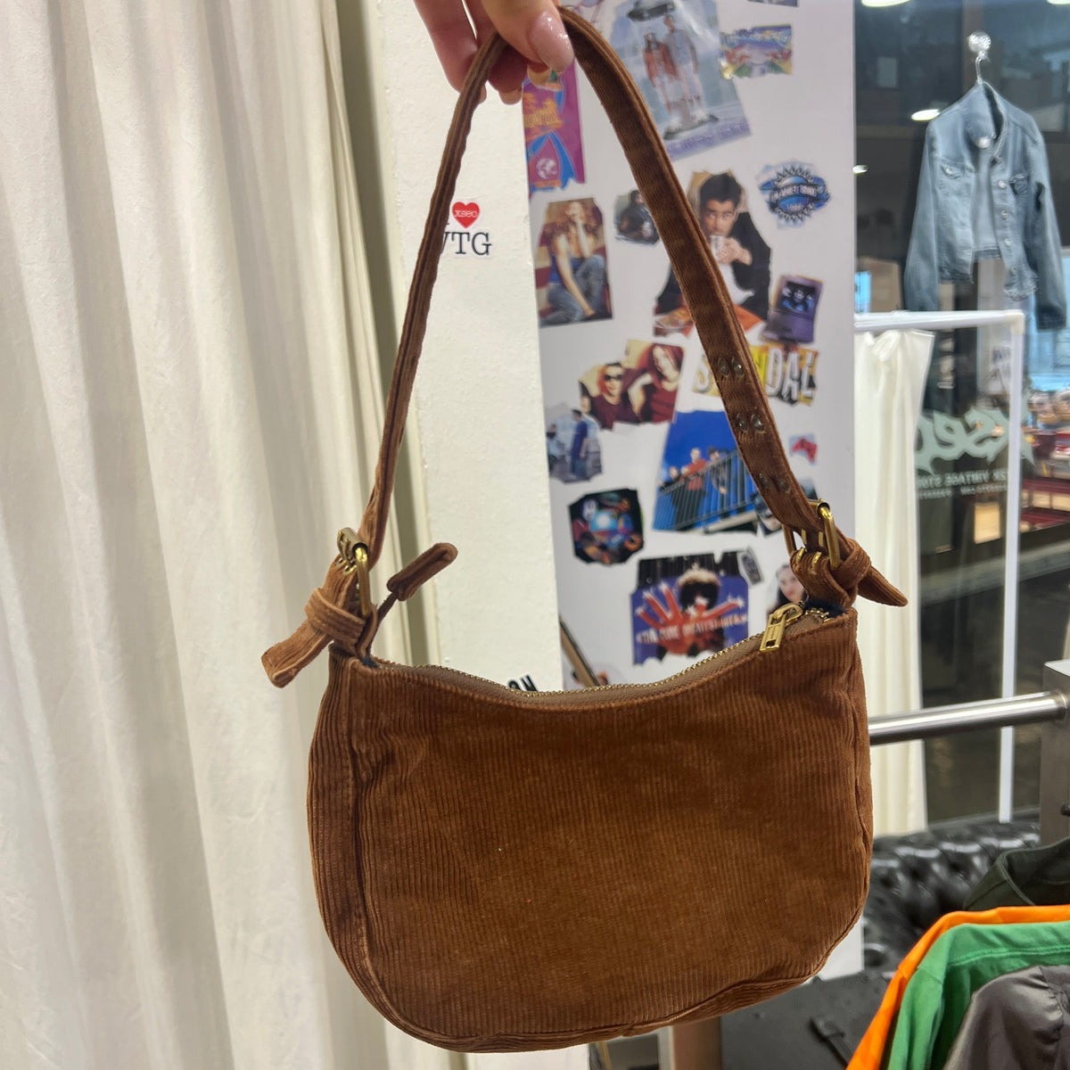 brandy melville brown corduroy mini shoulder bag with pockets
