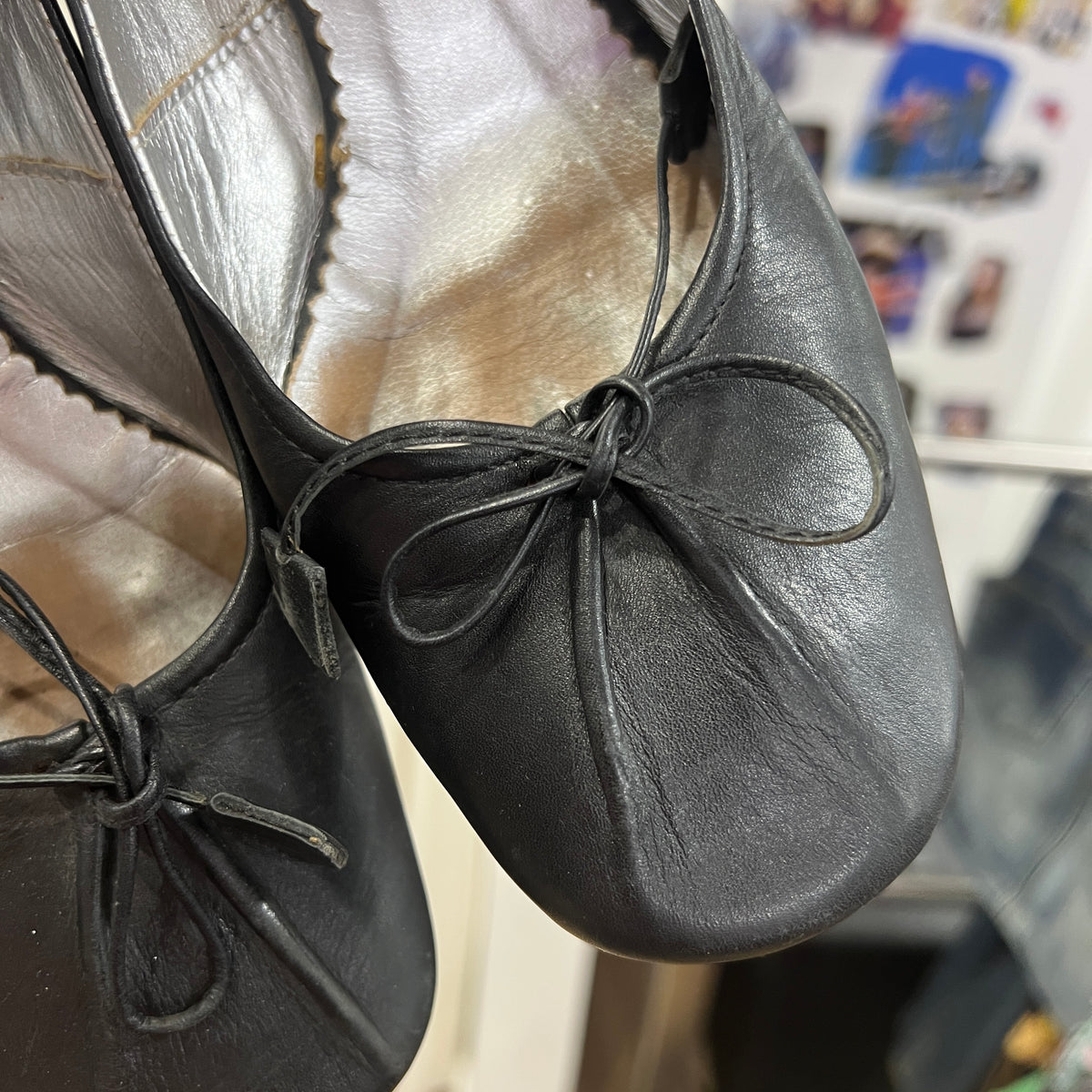 black kitten heel square tip ballet shoes