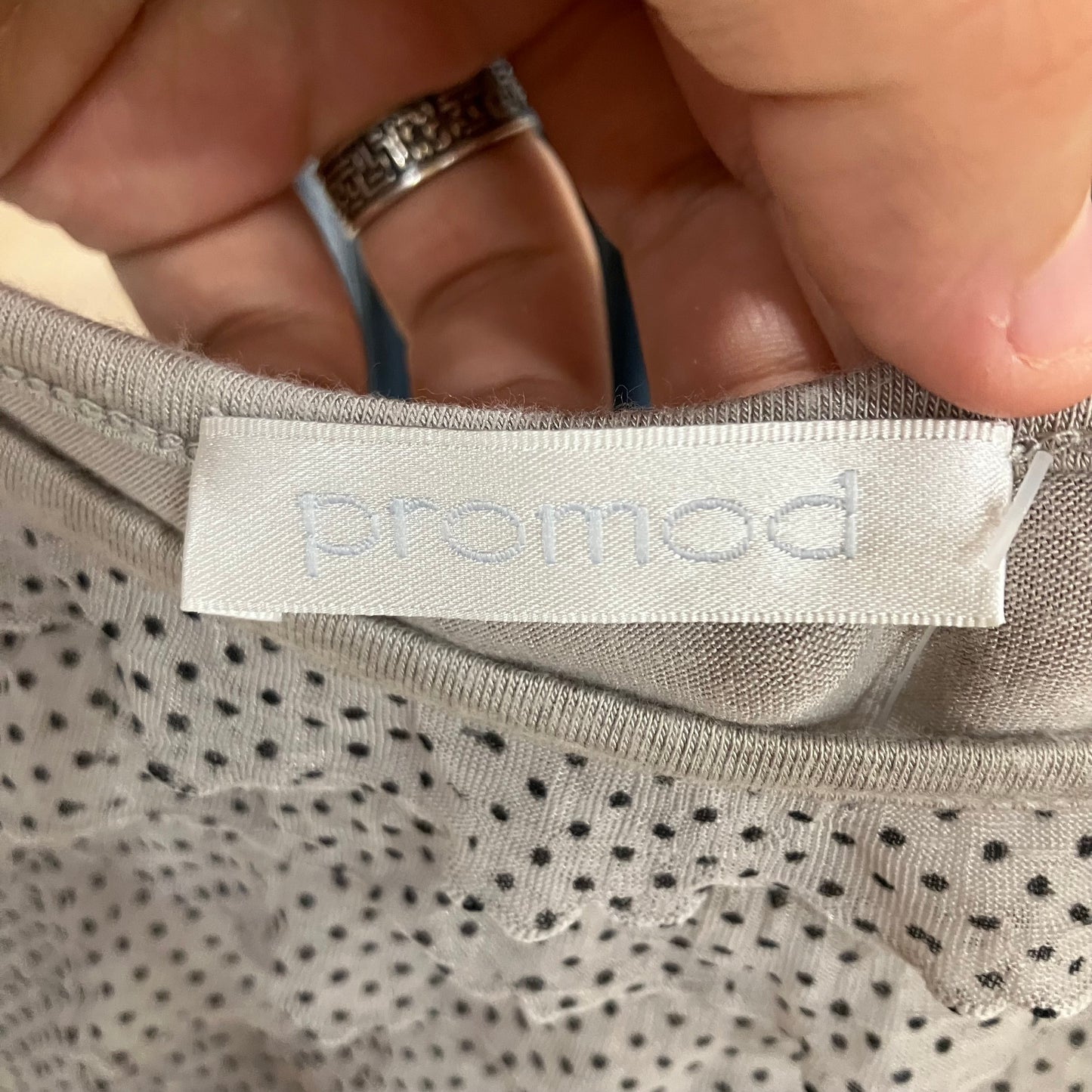 promod beige frilled cami top with mini black polka dots