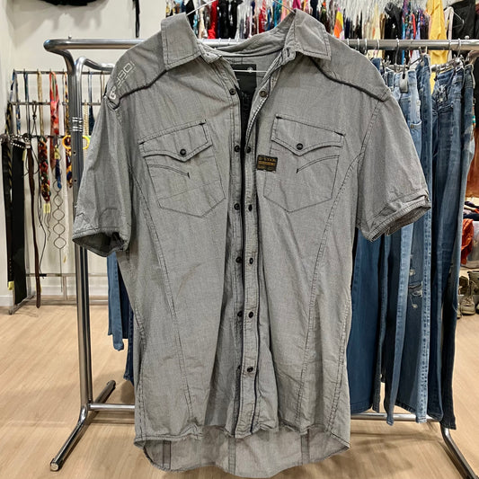 g star 00s black white micro gingham cargo short sleeve shirt