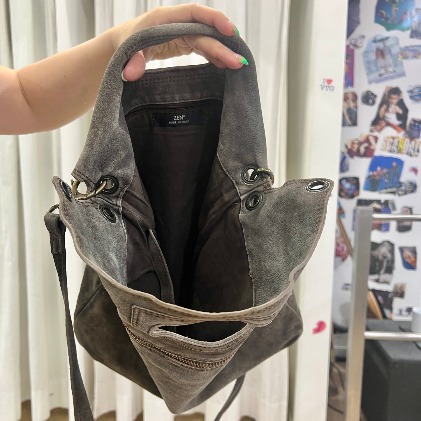 zen 00s topey brown suede crossbody bag