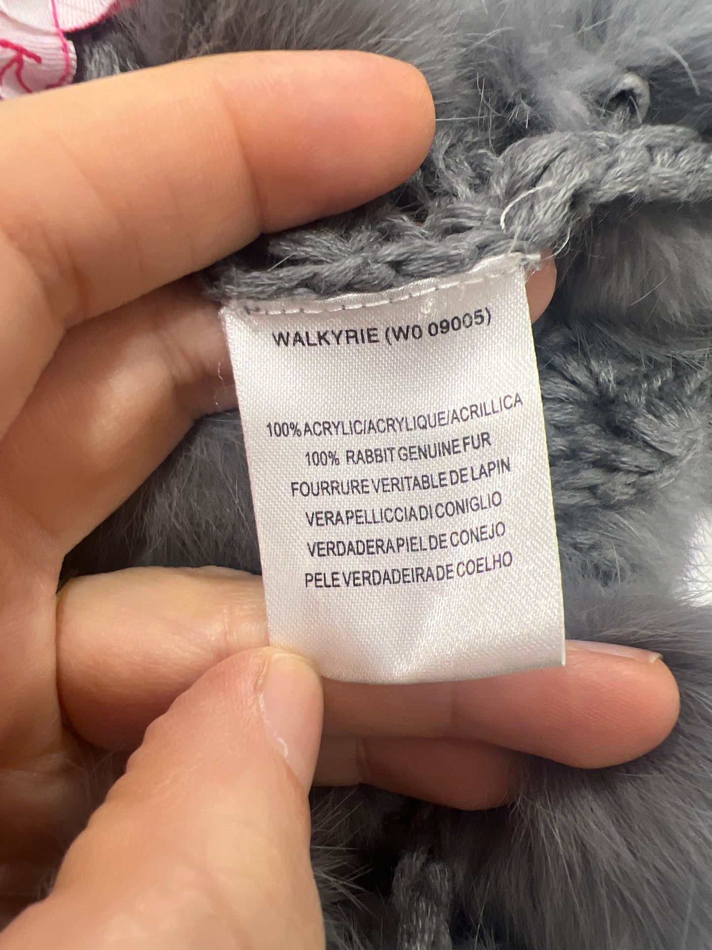 derhy kids 00s grey knit scarf with rabbit fur pompoms