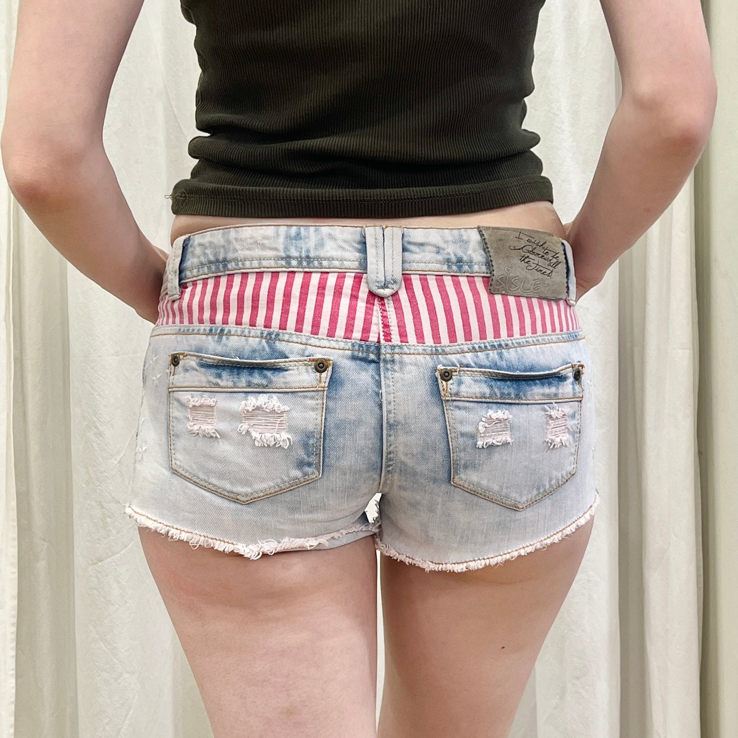 sisley 00s us flag distressed denim shorts