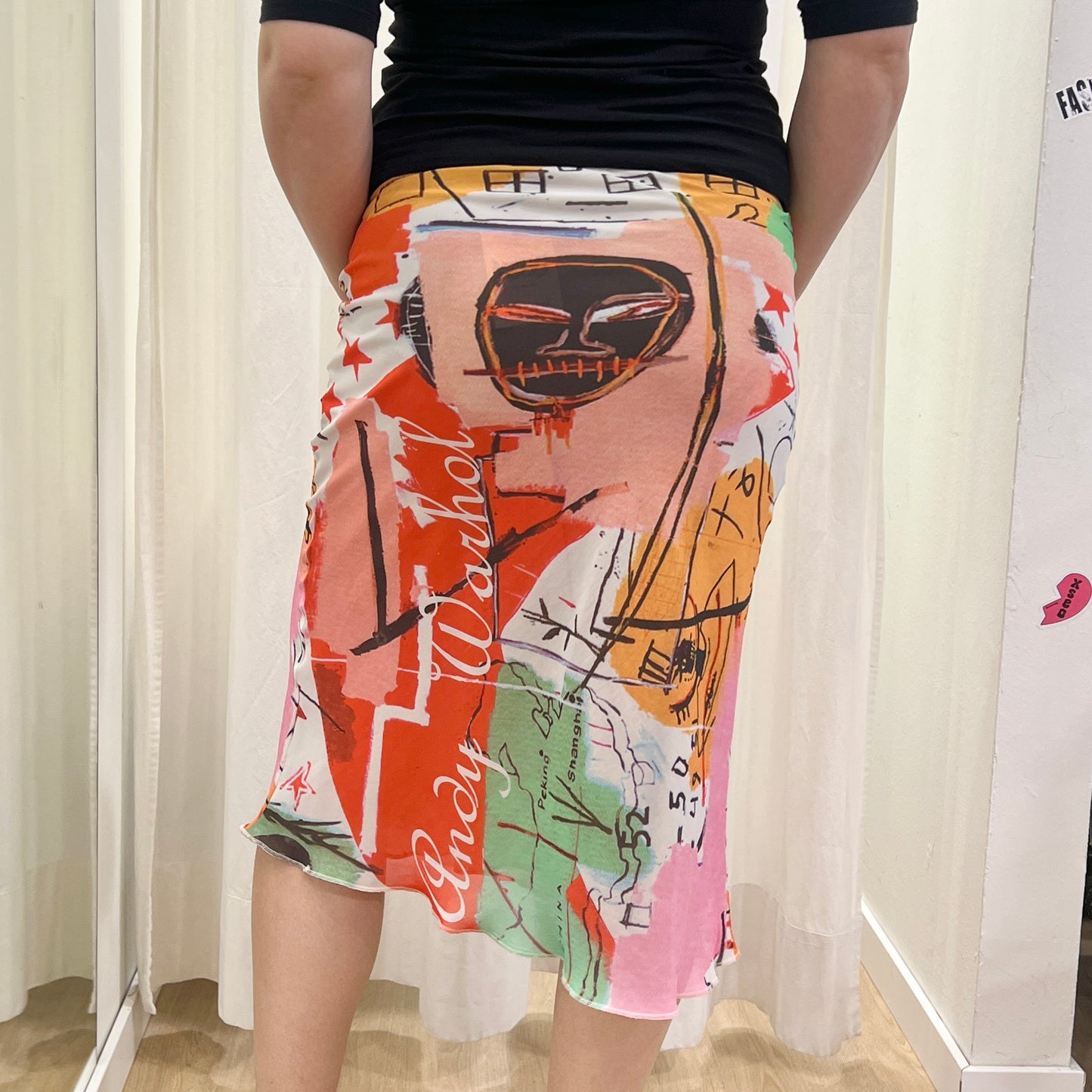 00s andy warhol graphic mesh midi skirt