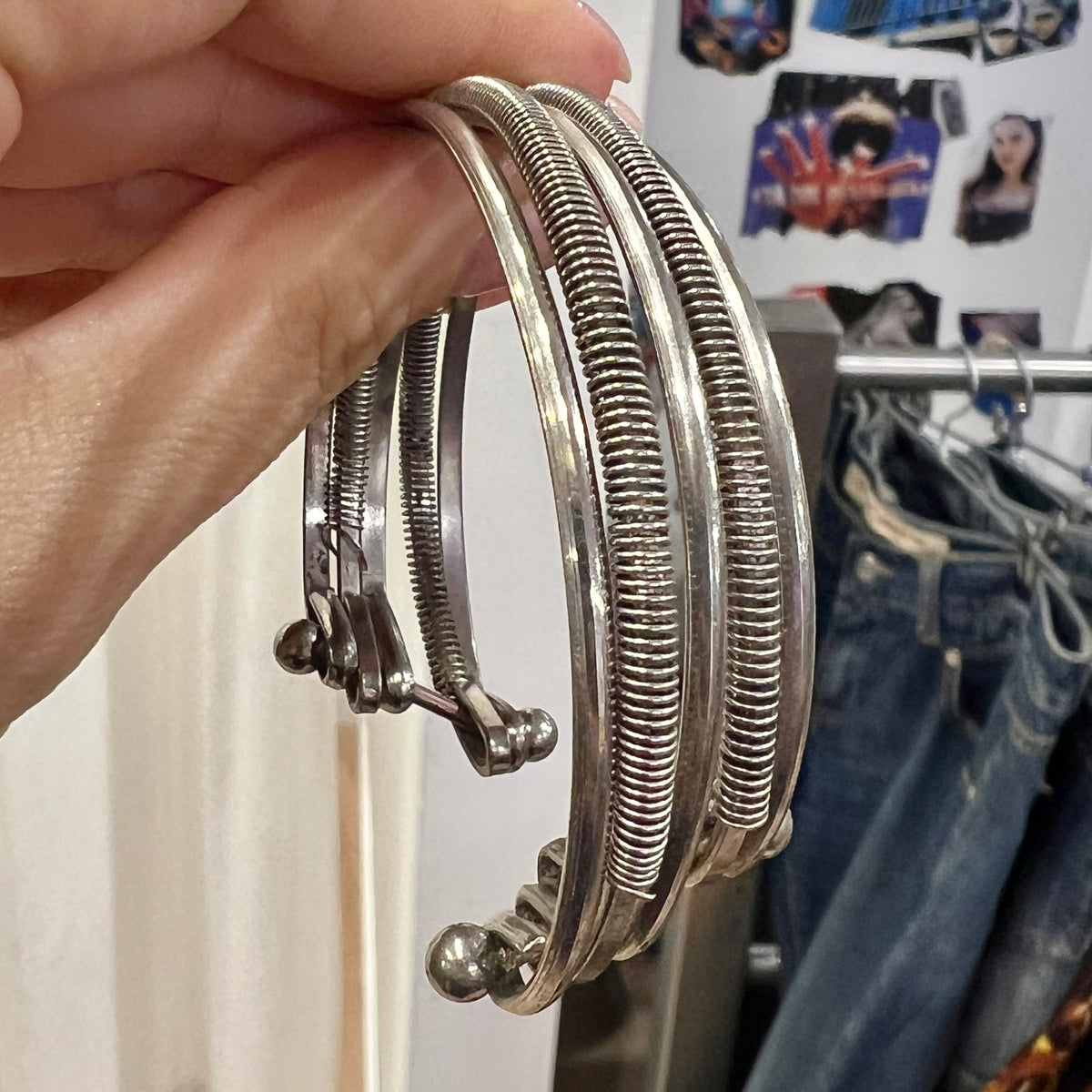 silver multi strand cuff bracelet