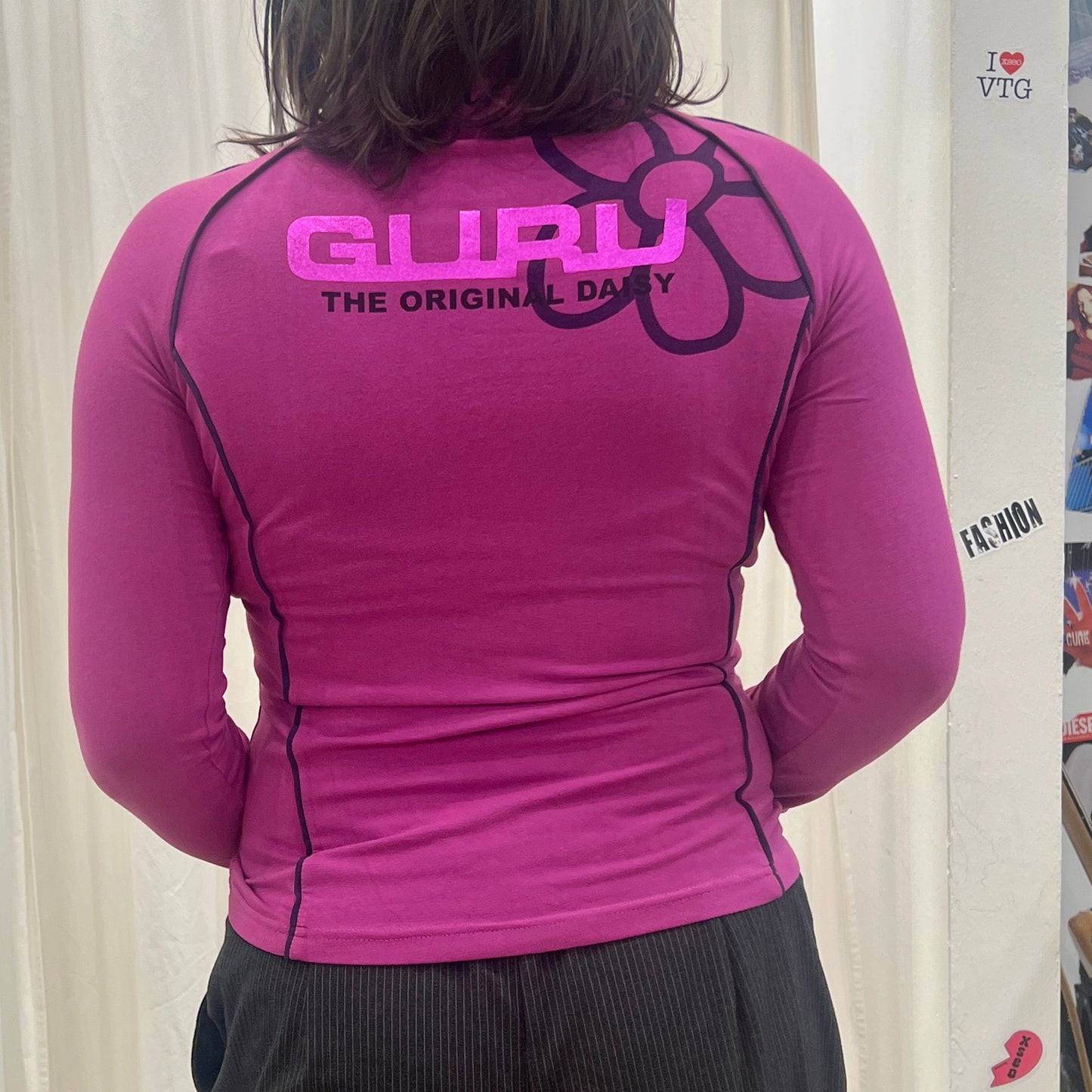 guru 00s purple long sleeve roll neck top with back logo