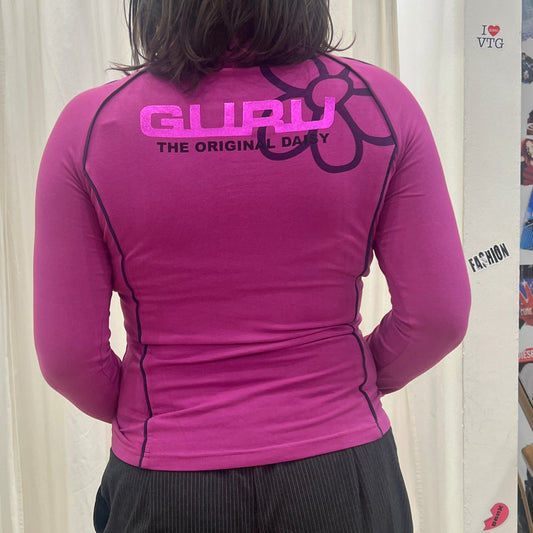 guru 00s purple long sleeve roll neck top with back logo