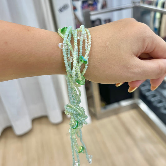 aqua green beaded strings