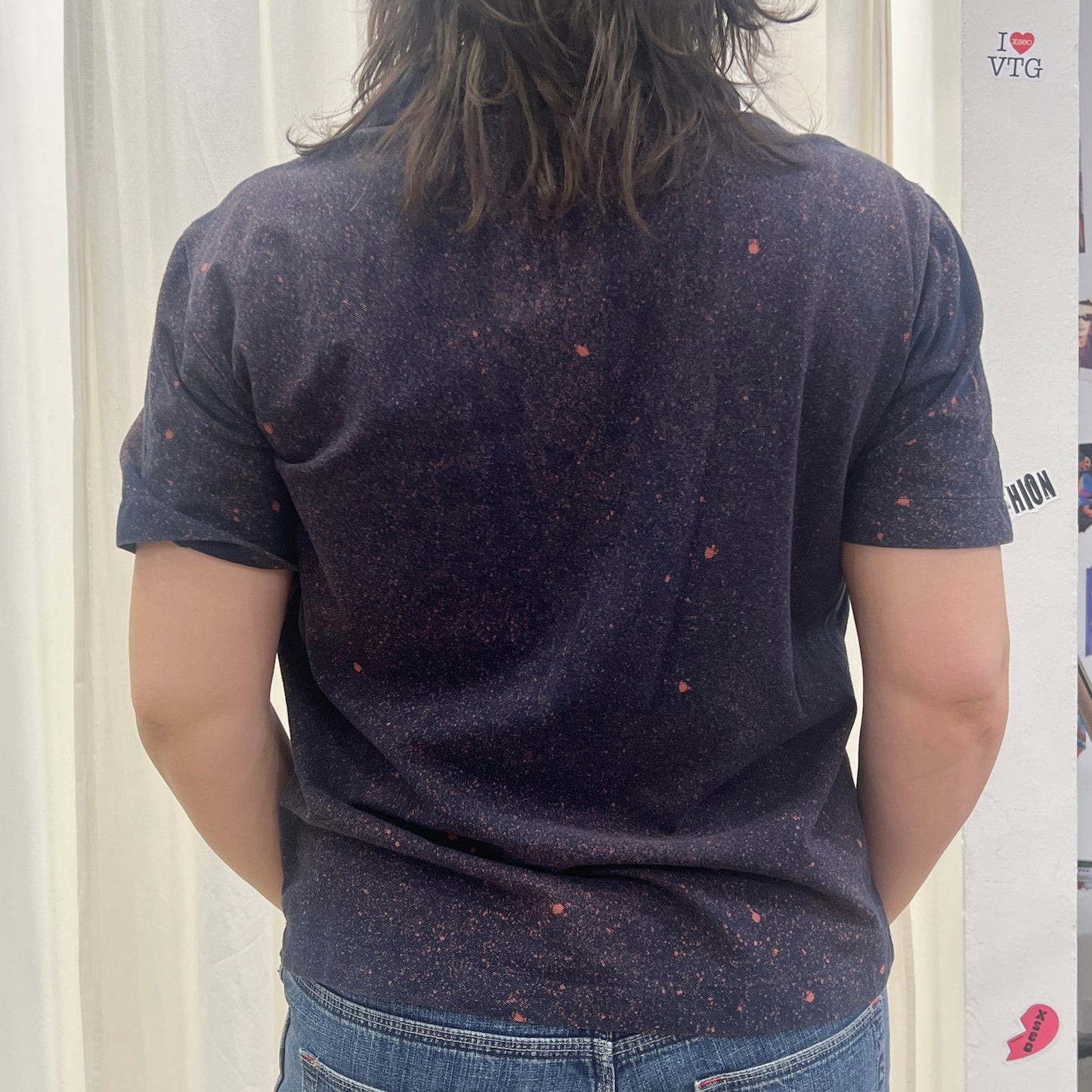 reworked navy polo tshirt with under the sea creatures bleach print