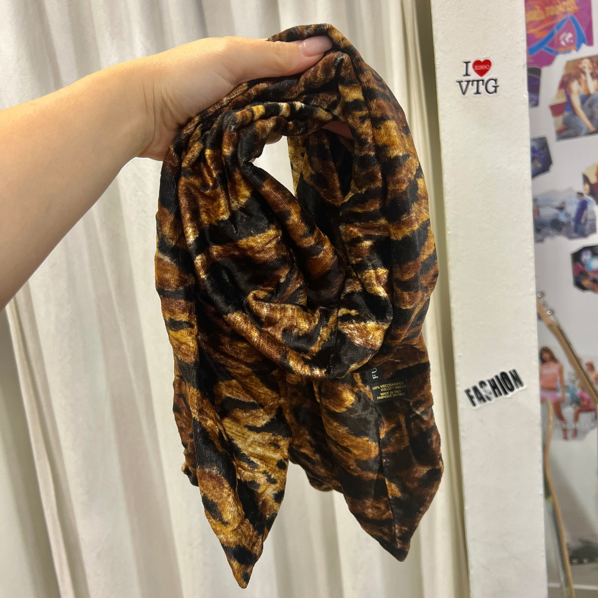 furla tiger print velour skinny scarf