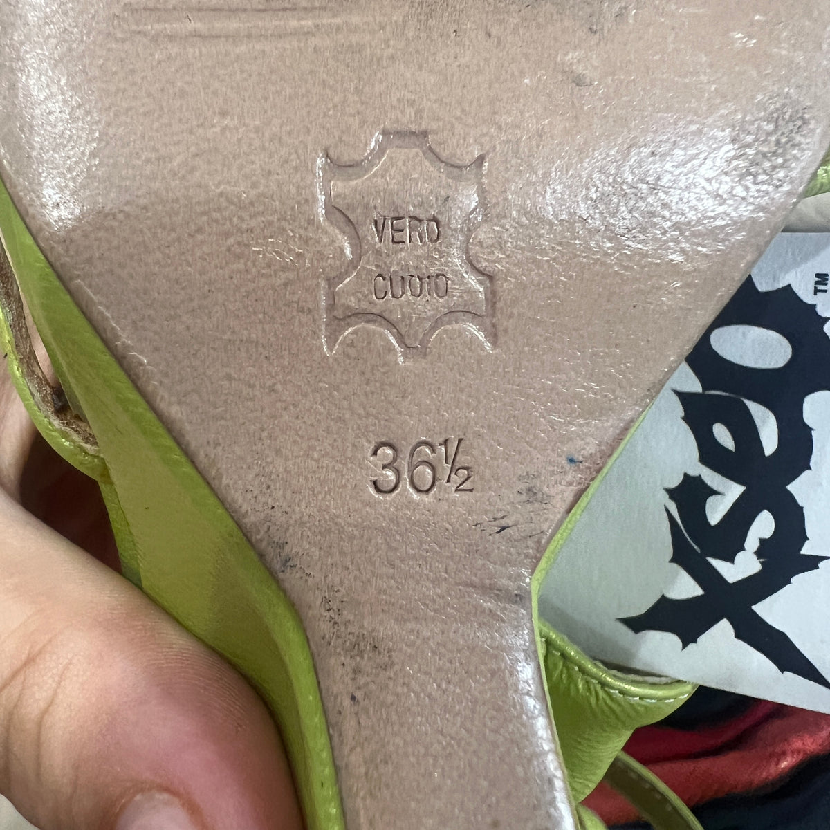 patrizia pancaldi 00s lime green leather flared heel sandals