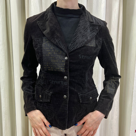 00s black corduroy blazer with grey writing