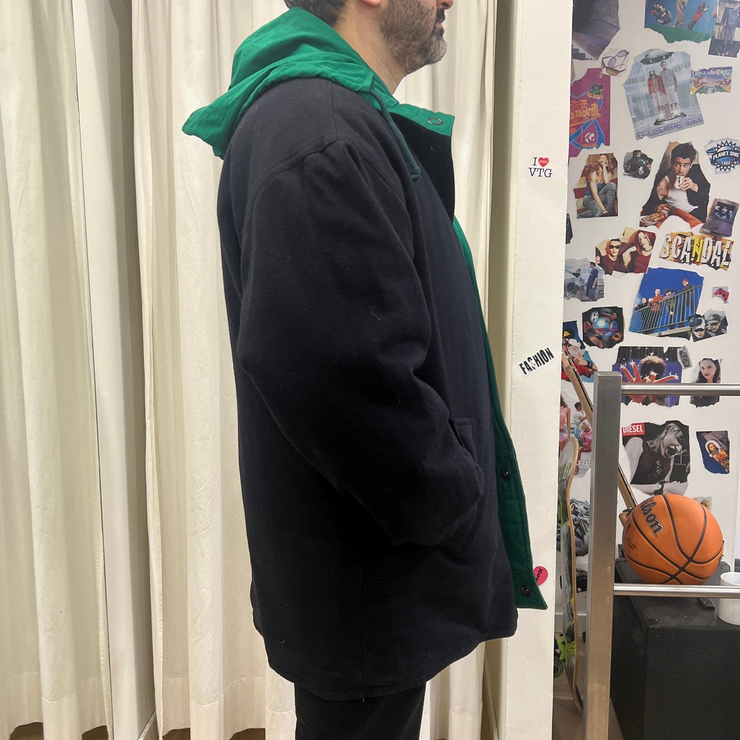 colmar 90s green (cotton) navy(wool) reversible coat