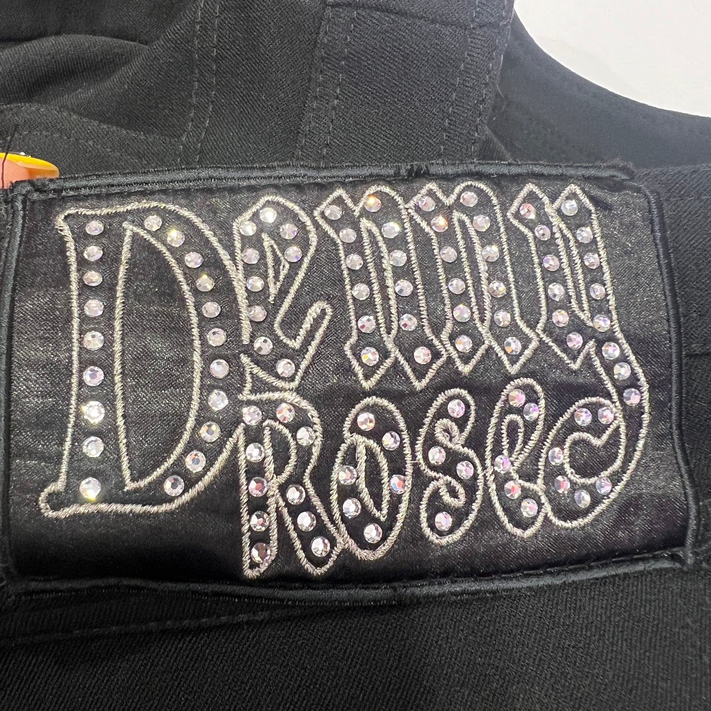 denny rose 00s black capri shorts with rhynestone patch