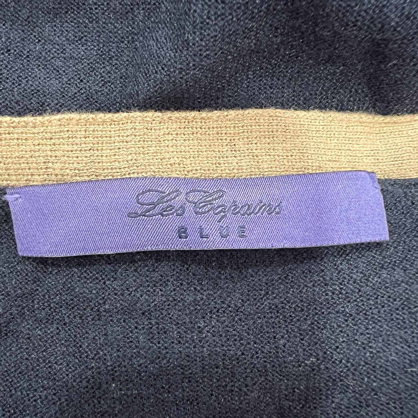 les copains 00s navy silk wool sweater vest with beige trim