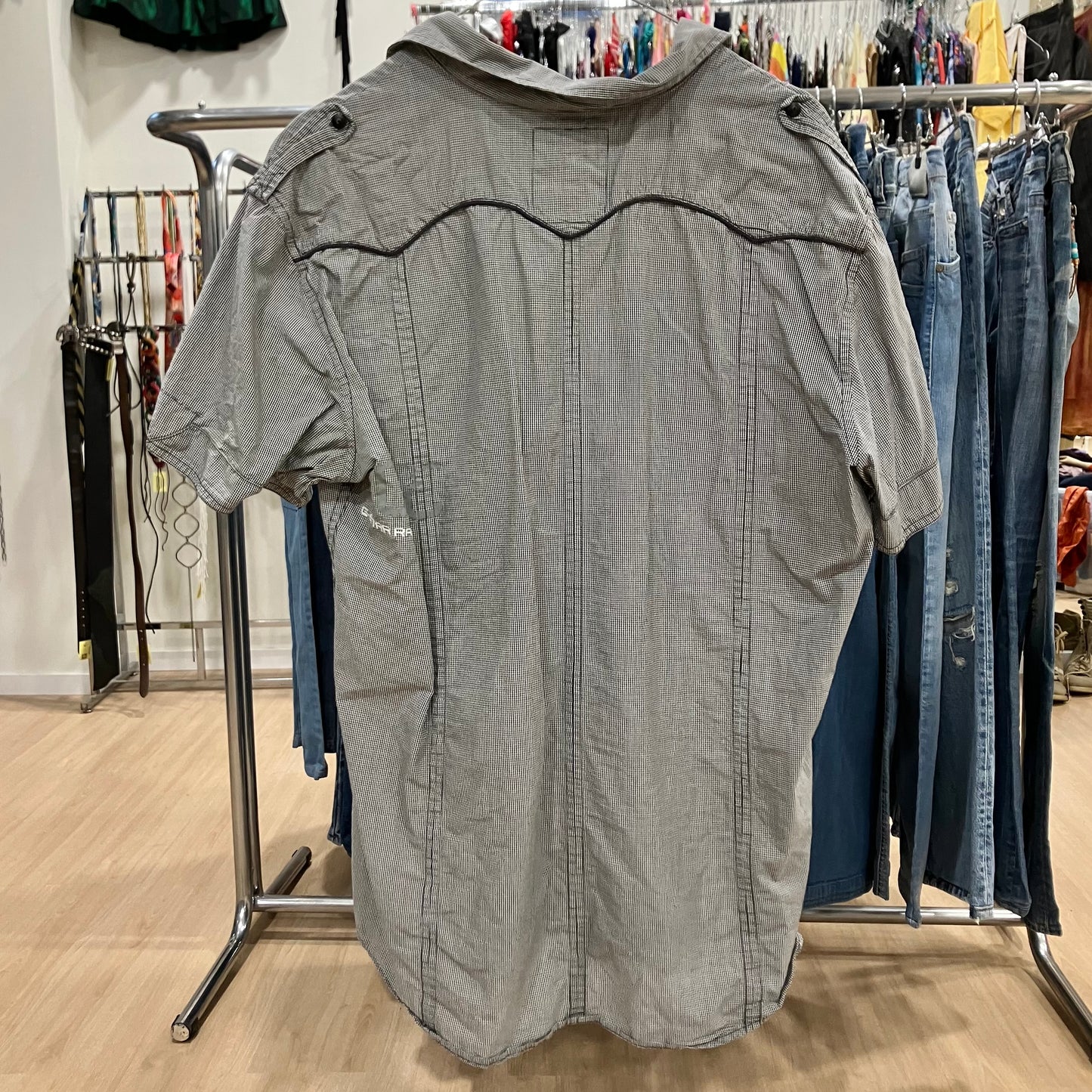 g star 00s black white micro gingham cargo short sleeve shirt