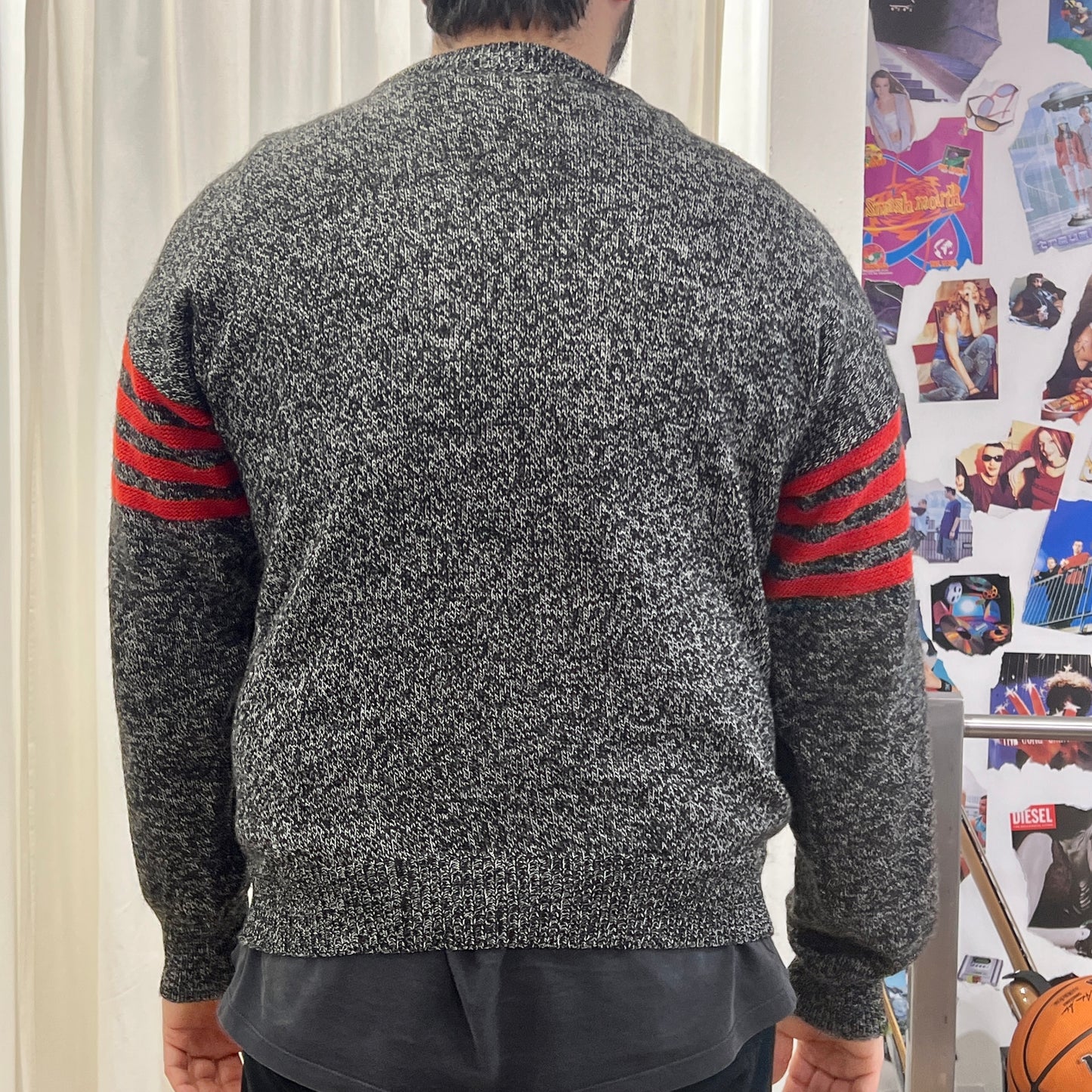 ciao 90s black wool sweater with red white stripes