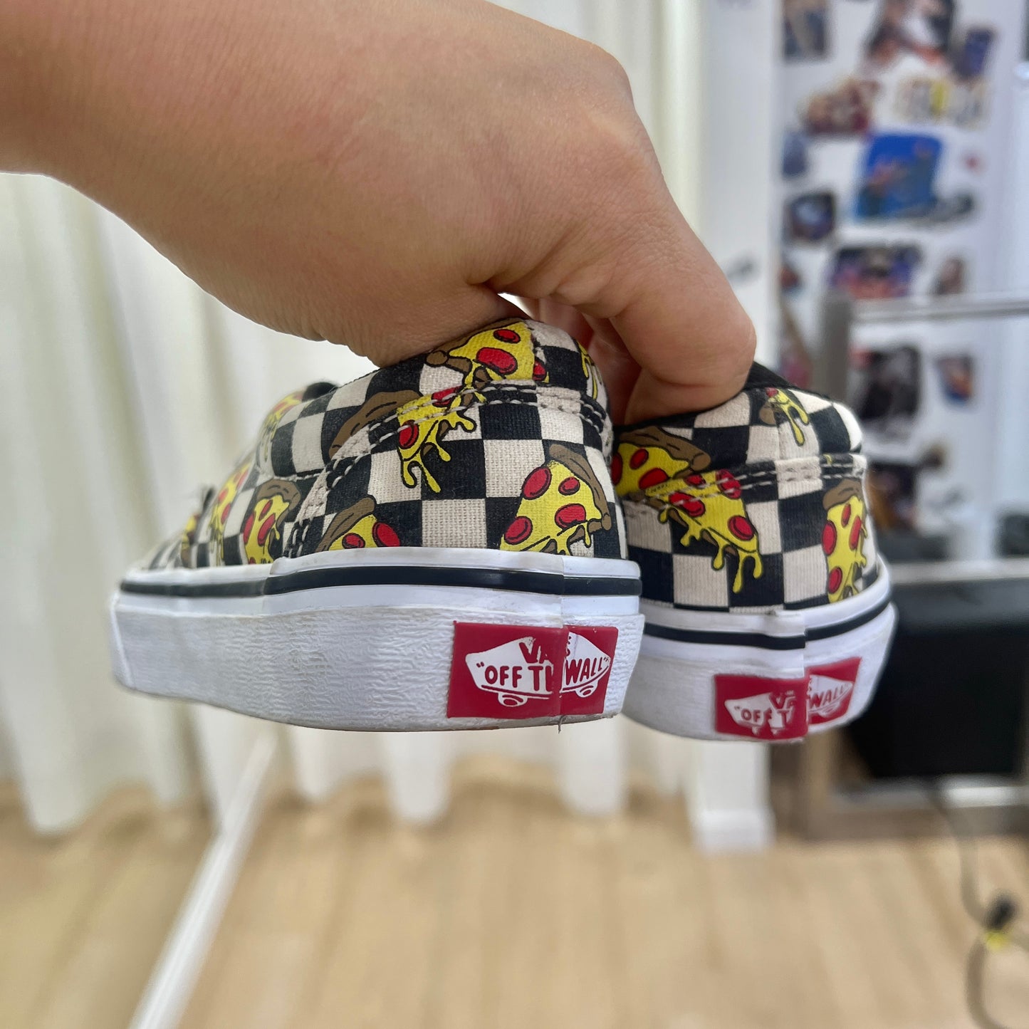 vans black white checkered pizza lace up canvas shoes