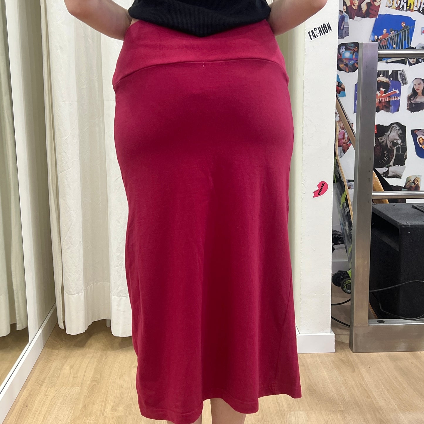 fiorucci 00s burgundy red jersey midi tube skirt