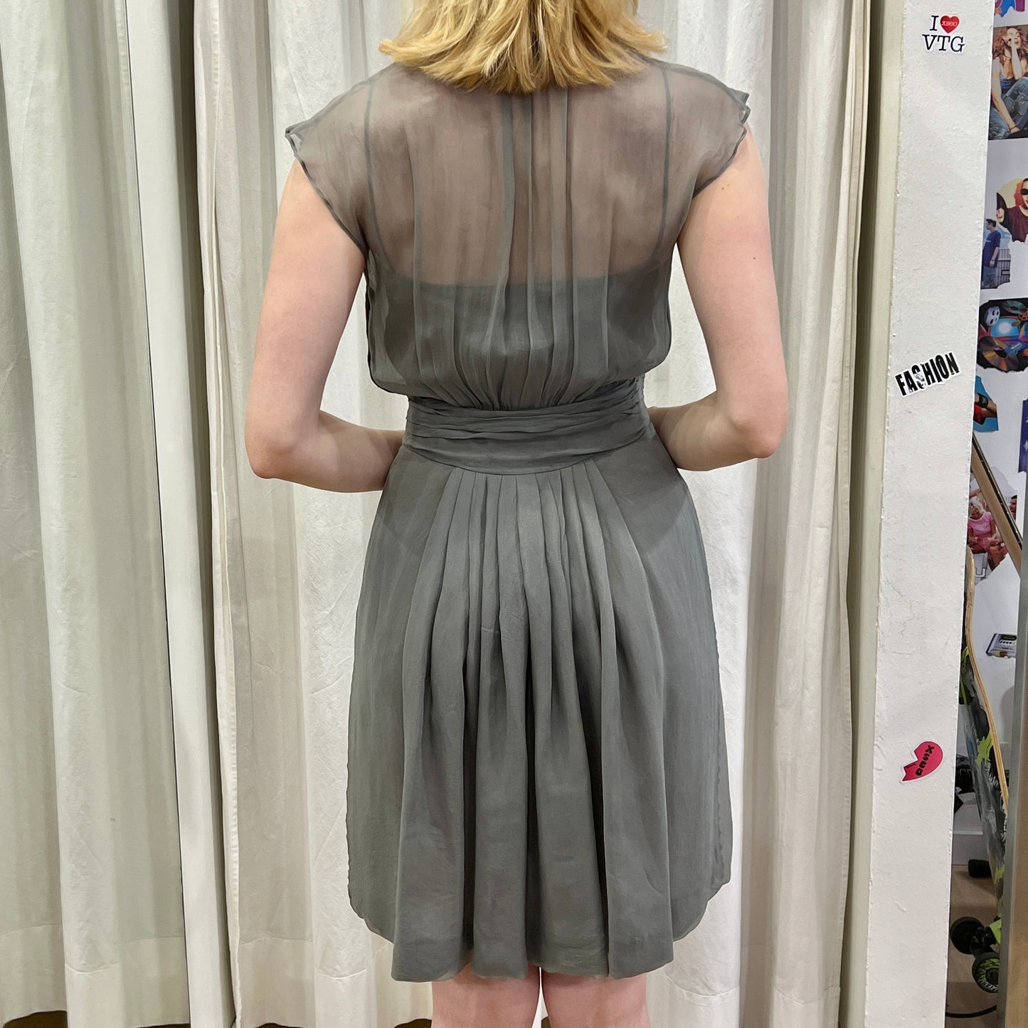moschino 00s grey silk pussy bow halter mini cocktail dress