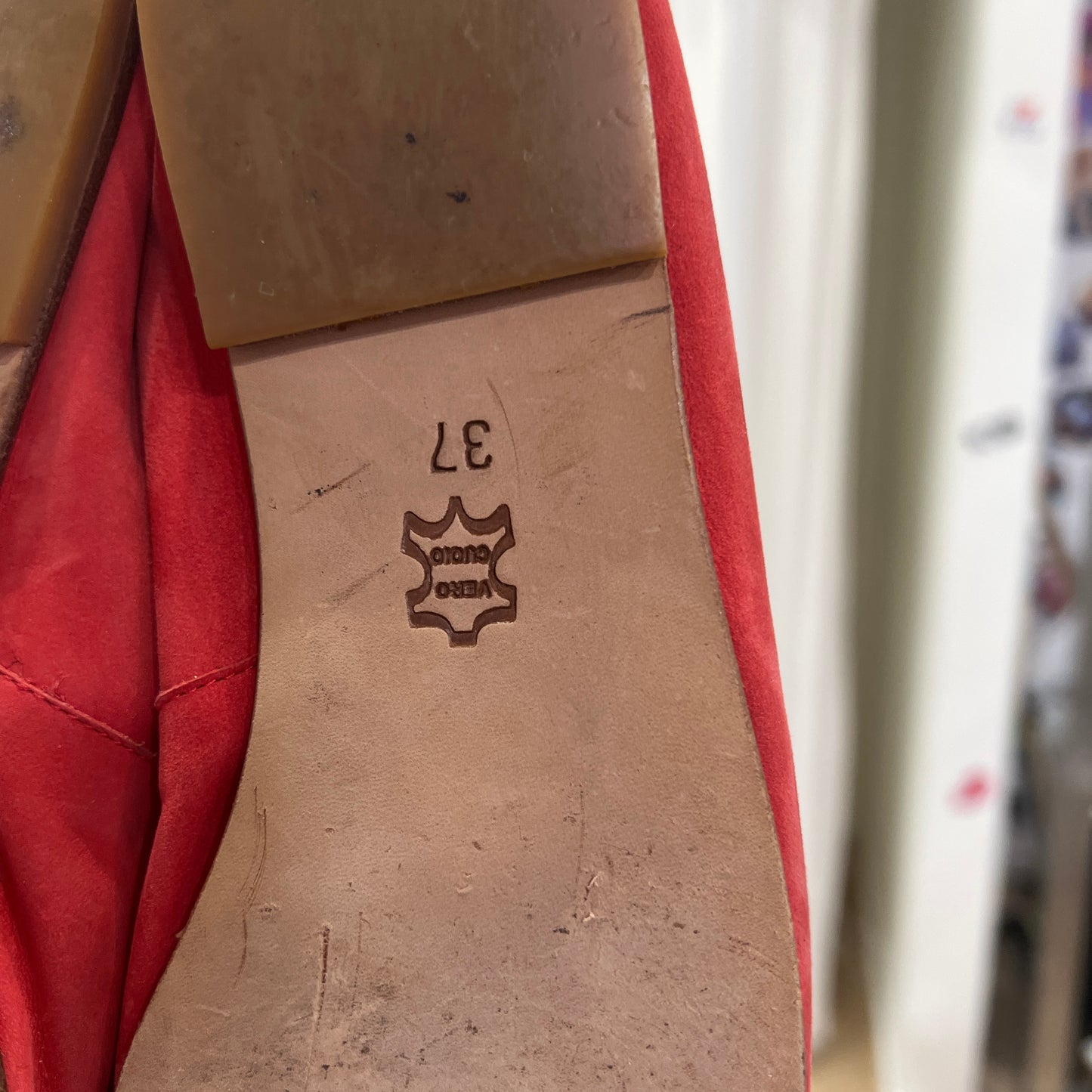 benetton 00s coral red suede mary jane flats