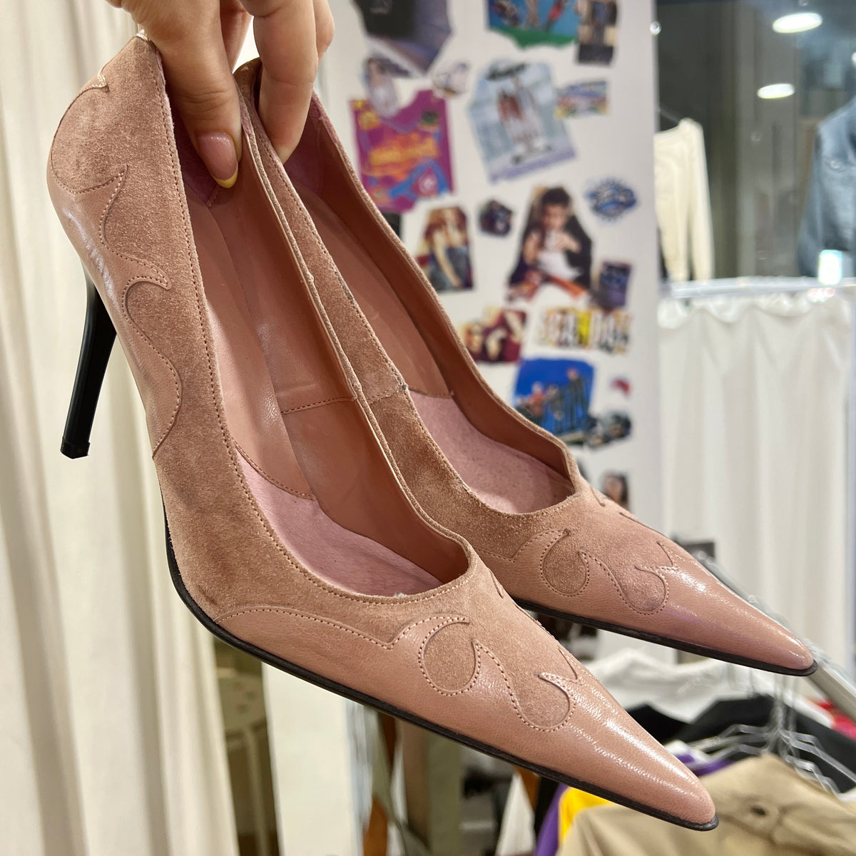 fausta moretti 00s dusty pink suede pointy heels