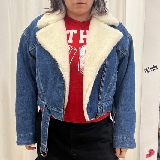 levi's '10s crop bomber denim jacket with faux fur lining
