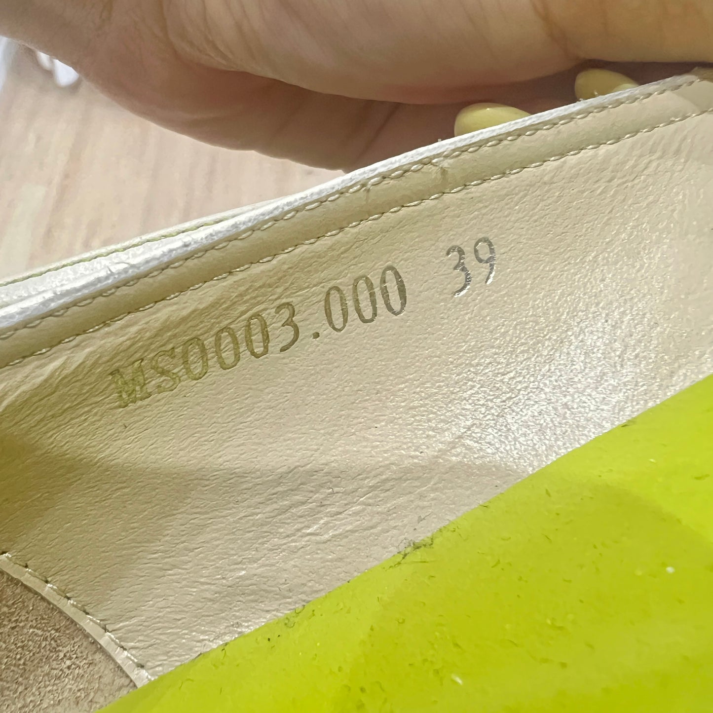mila schon white leather lime green interior ballet flats