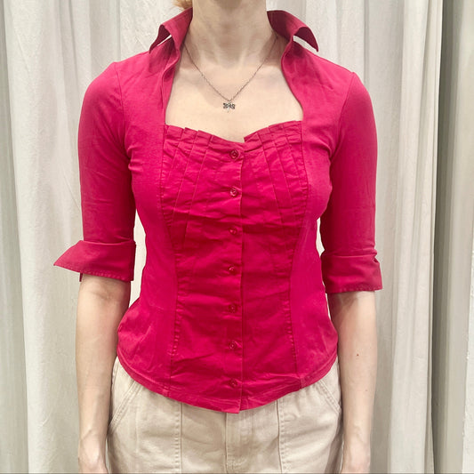 nara camicie 00s magenta 1/2 sleeve top with shirt panel + collar