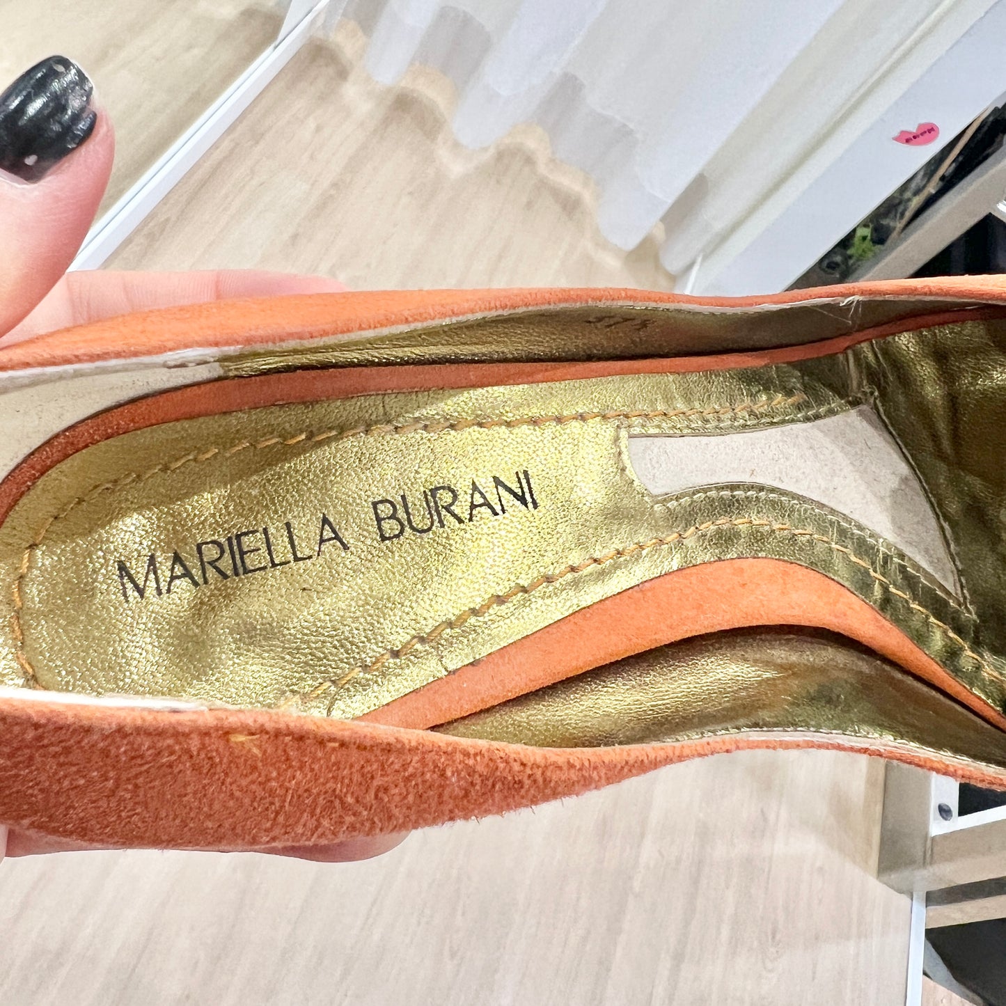 mariella burani 00s orange suede heels with colorful flower