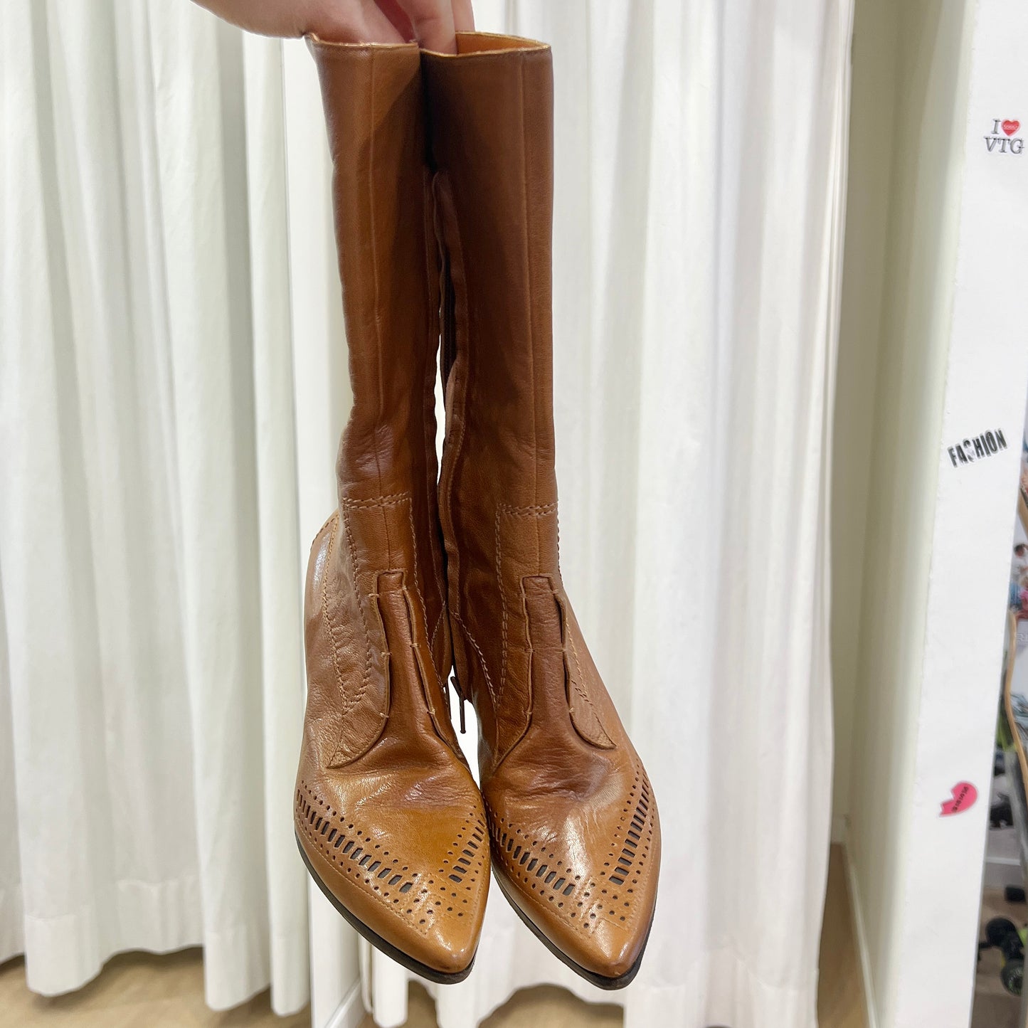 max mara 00s tan leather half calf heel boots